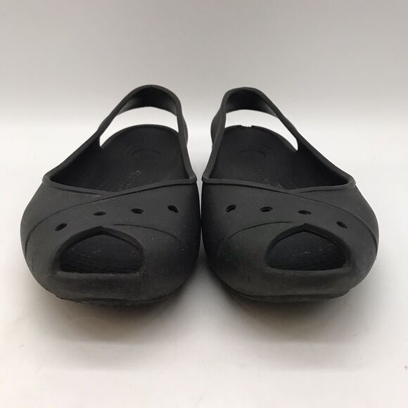 Crocs Farrah Peep Toe Slingback Ballet Flat Women's 8 Black Slip On Comfort Shoe - Picture 2 of 10